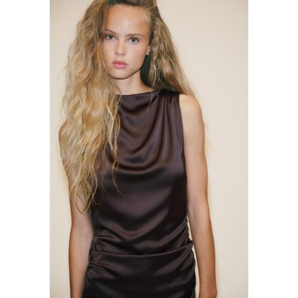 ZARA OPEN BACK SATIN LONG DRESS - Picture 1 of 10